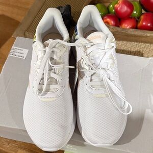 adidas White Mesh Sneakers with Pastel Peach and Yellow Accents